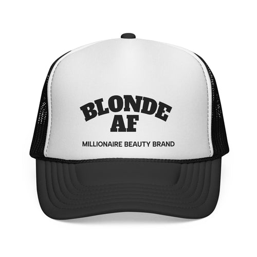 Blonde AF Trucker Hat — Retro Bold Logo Cap (Millionaire Beauty Brand)